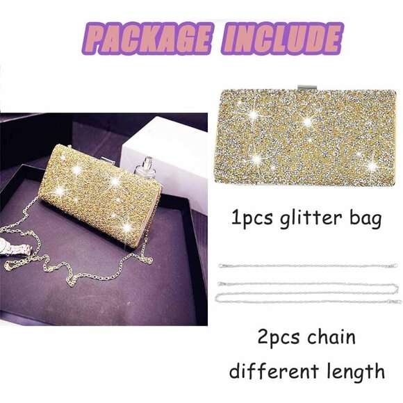 ⚡ Women\'s Glitter Double Sided Diamond Evening Clutch Crossbody Gold Bag